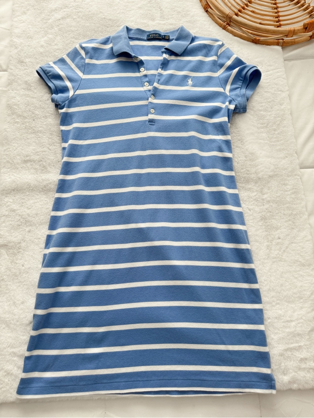 Polo Ralph Lauren Blue White Striped Polo Mini Dress Nautical Cotton Preppy - Picture 5 of 10